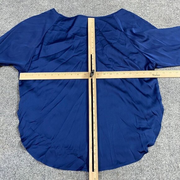 Vince Womens Shirt M Blue Silk Boat Neck 3/4 Sleeves - Picture 7 of 11